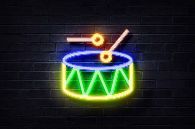 Neon Drum music on a brick wall