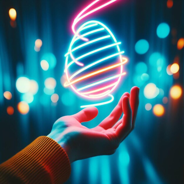 Photo a neon easter egg being held or tossed in the air