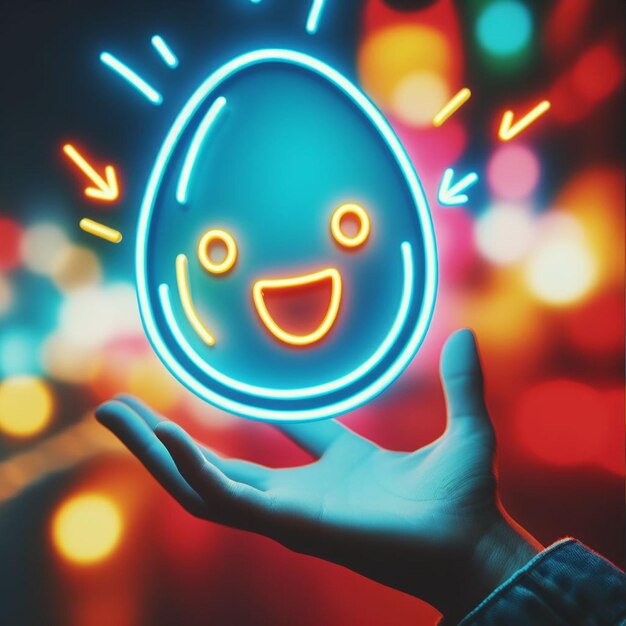 Foto un uovo di pasqua al neon tenuto o lanciato in aria