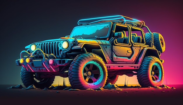 A neon effect lighting sports car illustrations Generate with Ai