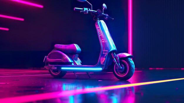 Neon electric scooter rental service synthwave 80s ai generate