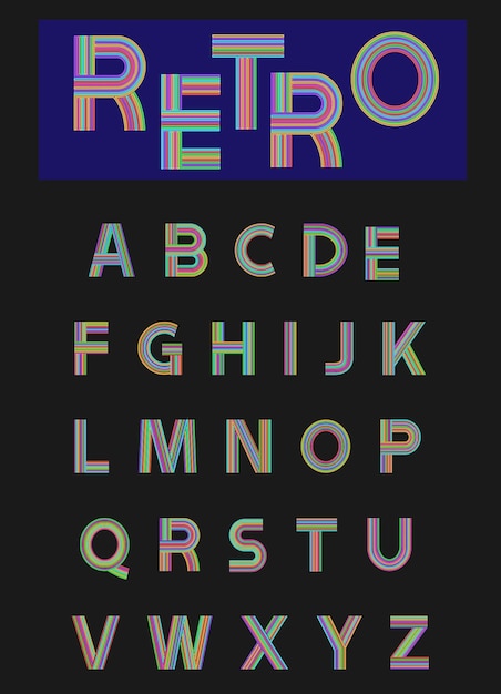 Neon english font in retro 80s style