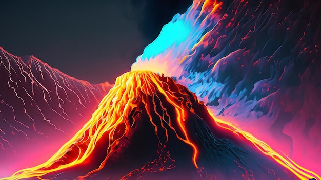 Photo neon eruption explosive display of vivid neon color