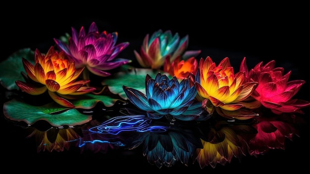 Neon Fantasy AI gemaakt beeld van bloemen