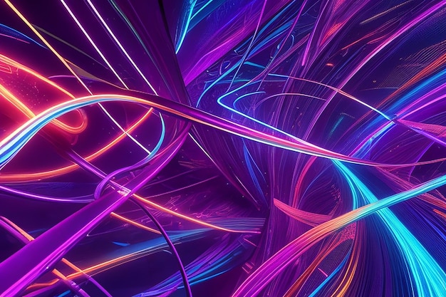 Photo neon fiber optic lines dance and intertwine in a stunning display