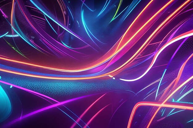 Neon fiber optic lines dance and intertwine in a stunning display