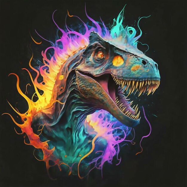 Photo neon fire photorealistic portrait of a dinosaur