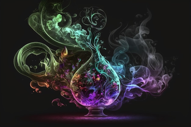 Neon fire smoke the effect of magical swirls of purple red or green colorsGenerative AI