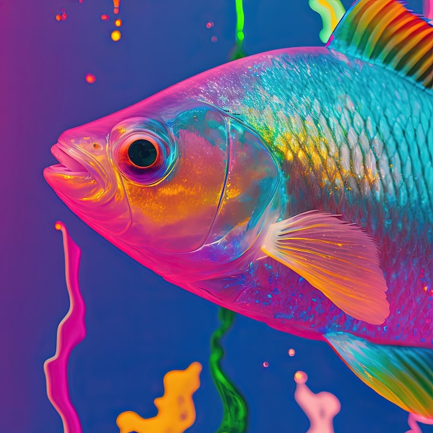 Neon fish in neon colors Pop style art