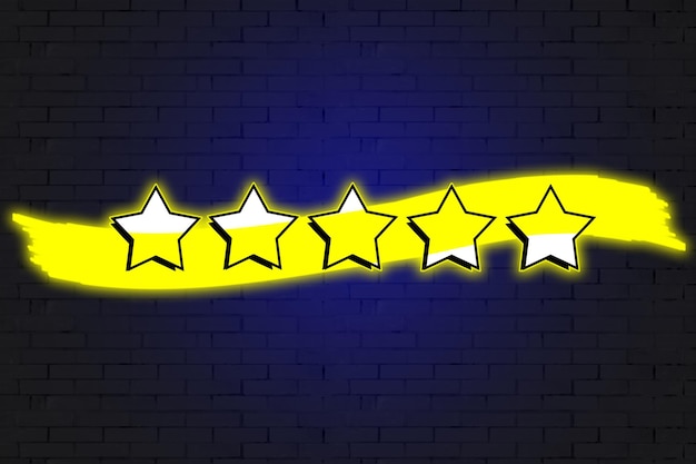 Foto neon cinque stelle su un muro di mattoni