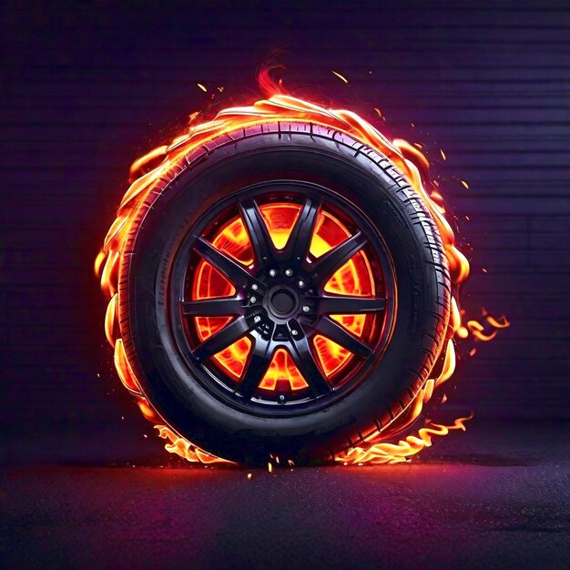 A neon flame tire is rolling generated ai