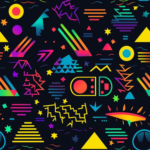 Photo neon flashback lively 90s partyinspired seamless patterns