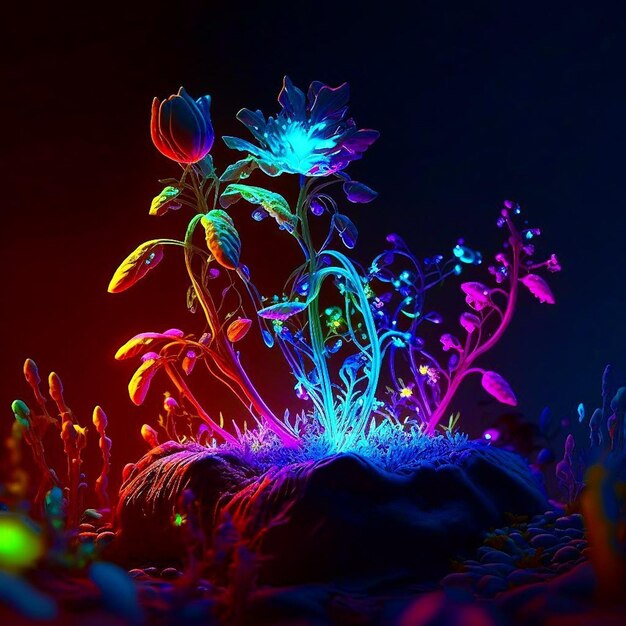 A neon flower in the grass