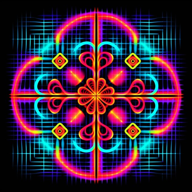 a neon flower with four petals on a black background generative ai