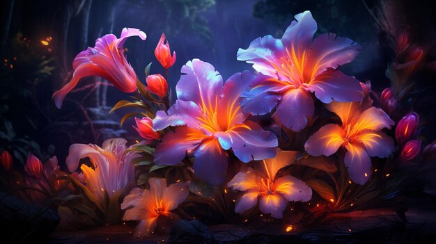 Neon flowers beautiful Ancient Digital art AI generated picture