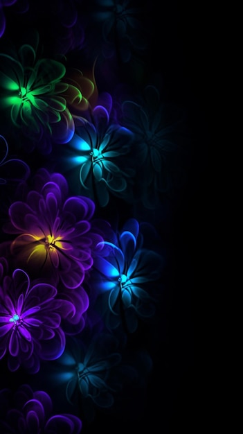 Photo neon flowers on a black background