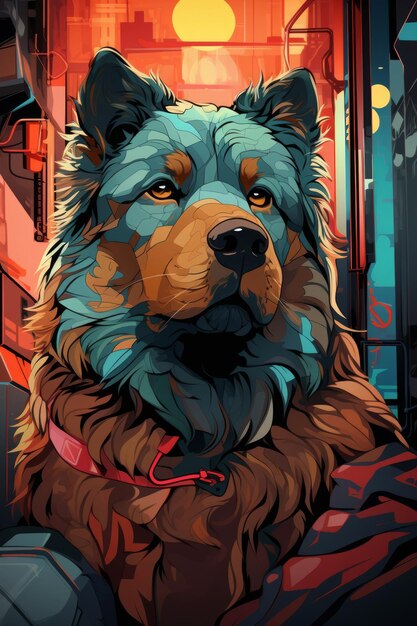 Neon Fluff Cyberpunk Chow Chow Contemplatie