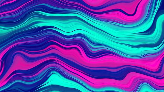 Неоновый жидкий абстрактный фон волнистые линии с циановым пурпурным морским синим цветом фото высокого качества