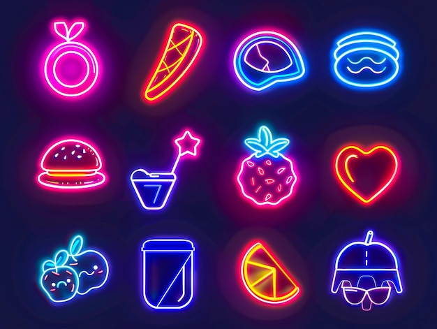 Neon food icons set