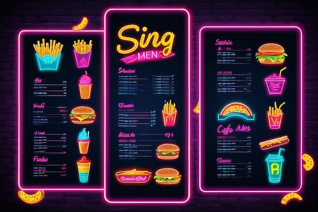 neon food sing vector illustratie Cafe menu sjabloon neon stijl Fast food neon icoon