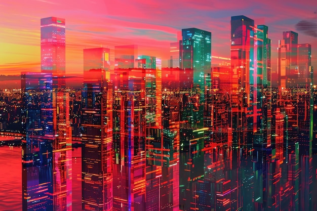 Neon Fractal Skyline background design