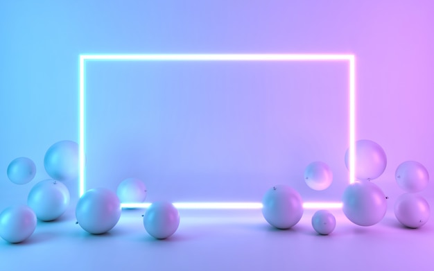 Neon frame bord met ballon. 3D-rendering