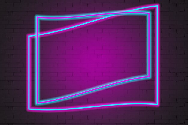 Foto la cornice al neon copia lo spazio sullo sfondo di un muro di mattoni.