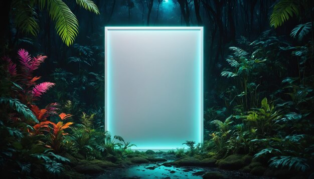 Photo neon frame jungle mockup background