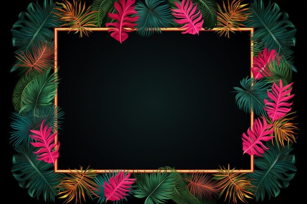 Neon frame met roze bladeren