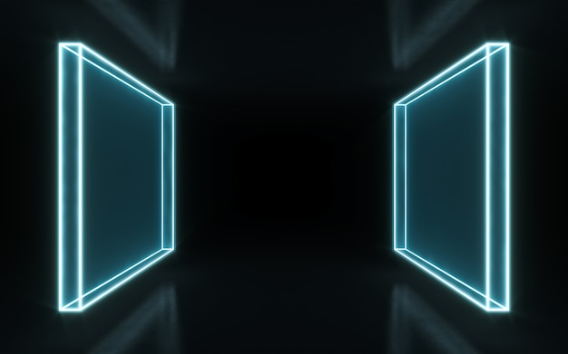 Neon frame sign in the shape of a rectangle. 3d rendering
