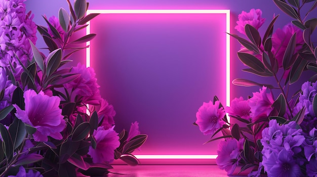 neon frame verlicht een bloemen het creëren van een moderne en natuurlijke esthetische lege mockup