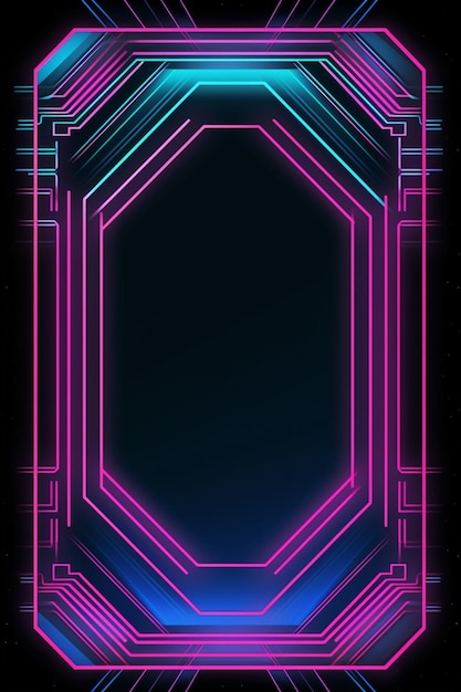 A neon frame with a black background and a blue and pink neon frame generative ai