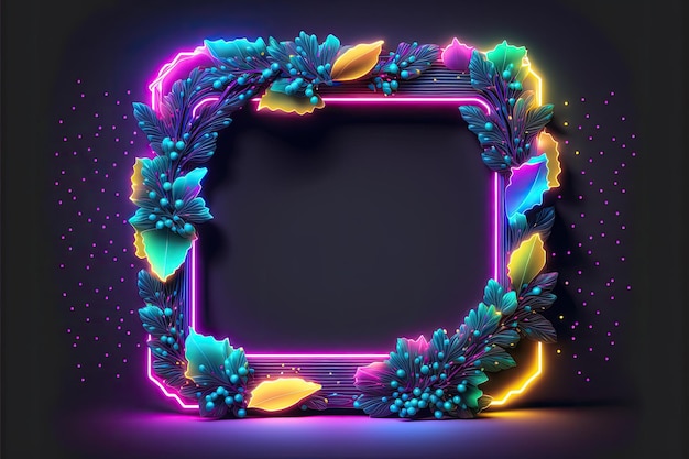 Neon frame with a floral pattern on the bottom.