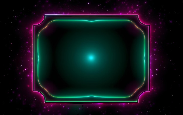 A neon frame with a green border and a blue circle in the center.