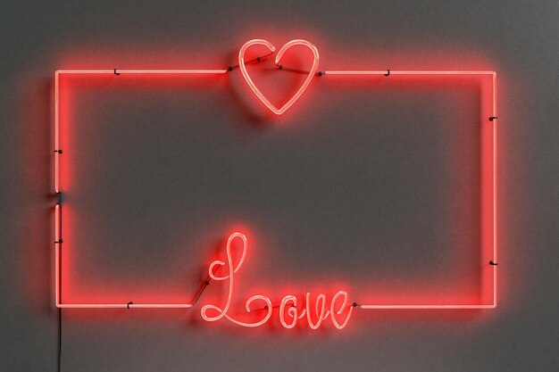 neon frame with a heart and the word LOVE