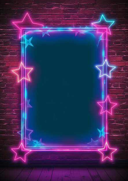 neon frame with stars on a brick wall generative ai