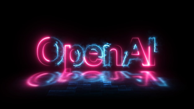 Neon from OpenAI Bright blue lights move in animation 4k OPEN AI animated word cloud Animation of text designs