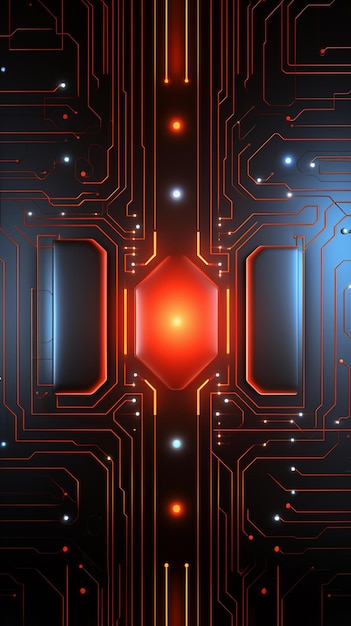 Neon Fusion Abstract Technology Background Red and Orange Circuit