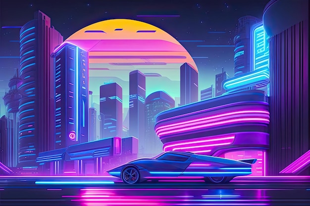 Neon Future Purple City Generative AI Futuristic Cyberpunk Violet Design