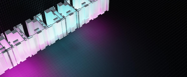 Neon futuristic buildings in digital space background