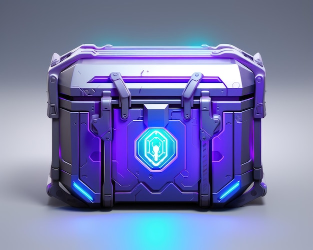 Neon futuristic Loot Crate Treasure Chest vector illustration for Game Desgin