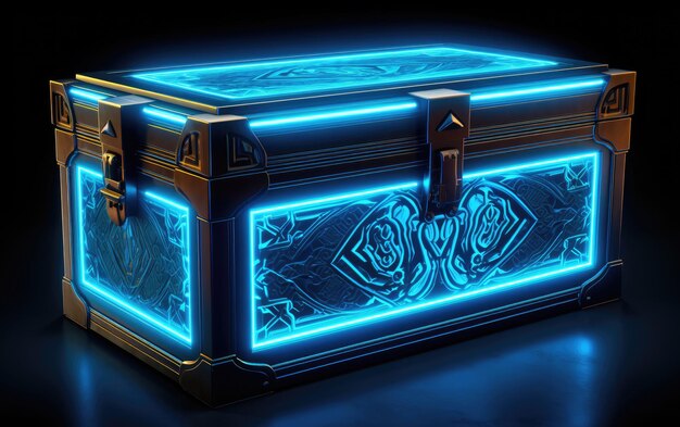 Photo neon futuristic loot crate treasure chest vector illustration for game desgin