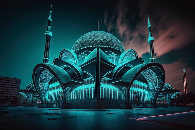 Neon Futuristic mosque , creative ai