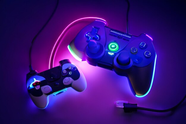 Foto controller di gioco o joystick al neon per console di gioco