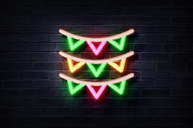 Photo neon garlands on a brick wall