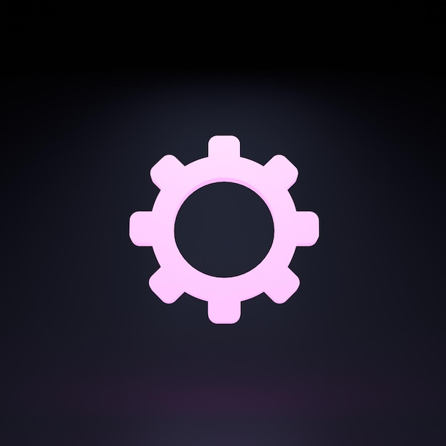 Neon gear icon settings on a black background 3D rendering illustration