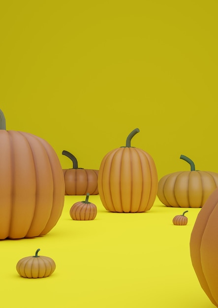 Neon geel 3D herfst herfst Halloween product display podium stand achtergrond pompoenen