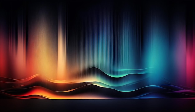 Neon gekleurde golven op een donkere achtergrond abstracte gloeiende spectrumlijnen psychedelische esthetische 3d