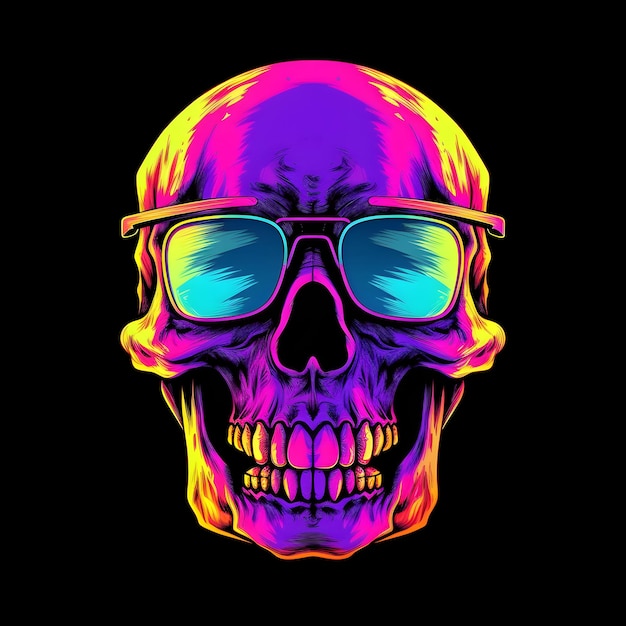 neon gekleurde schedel illustratie tshirt print generatieve AI