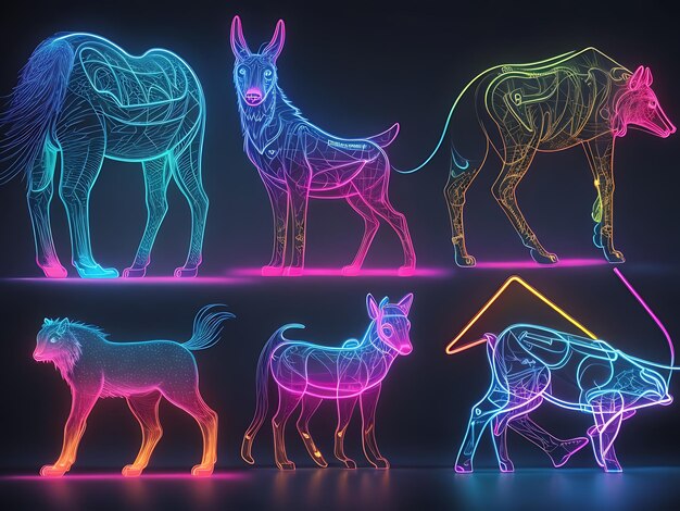 Neon geometric animal silhouettes